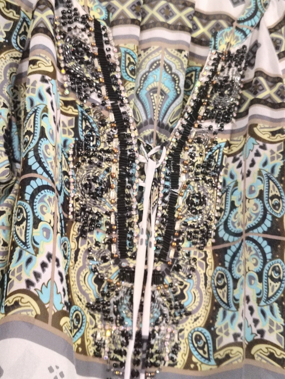 Hale Bob Silk Embellished V-Neck Top Women's Medium Bohemian Embellished - Picture 7 of 8